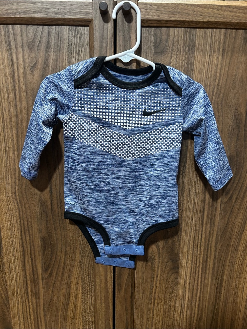 Boys Blue Long-Sleeve Nike Dri-FIT Baby Bodysuit W/ Chevron Chest